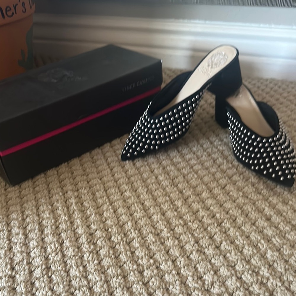 Vince Camuto Black Studded Mules with Open Back